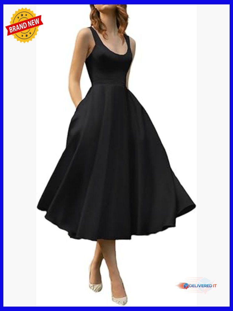 Satin A-Line Cocktail Dress With Spaghetti Straps And Pockets Tea Length